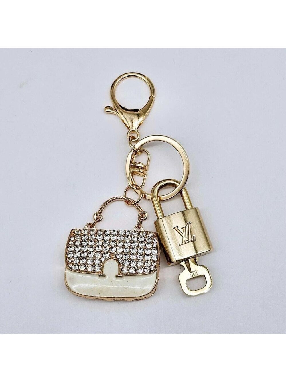Authentic Louis Vuitton Lock & Key with unbranded Rhinstone Bag Keycharm